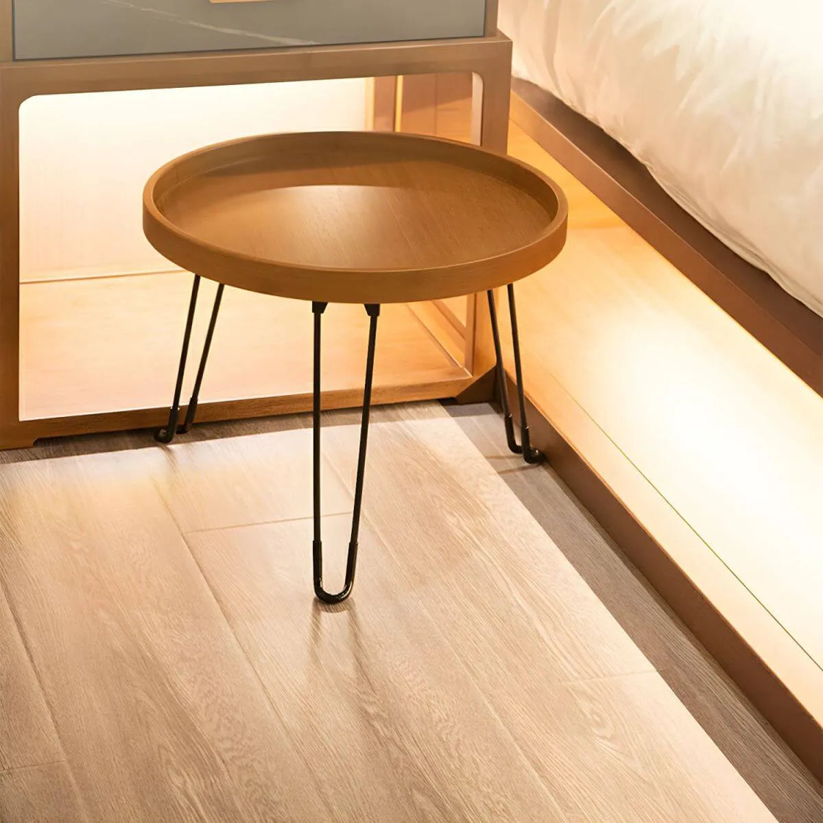 Modern Round Wooden Coffee Table with Foldable Metal Legs Zweitbild