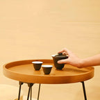 Modern Round Wooden Coffee Table with Foldable Metal Legs