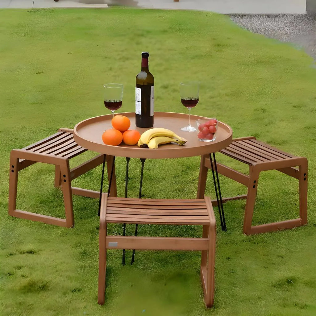 Modern Round Wooden Coffee Table with Foldable Metal Legs