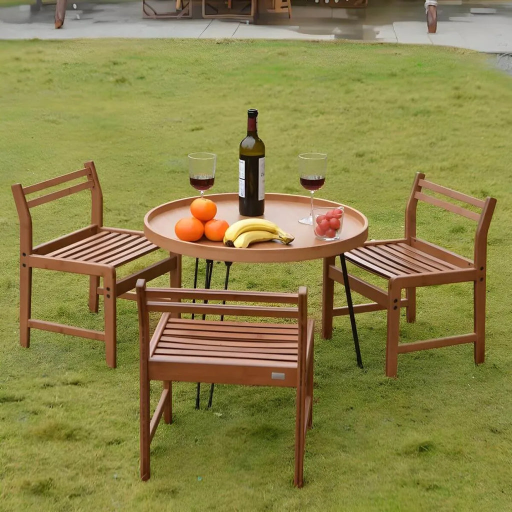 Modern Round Wooden Coffee Table with Foldable Metal Legs