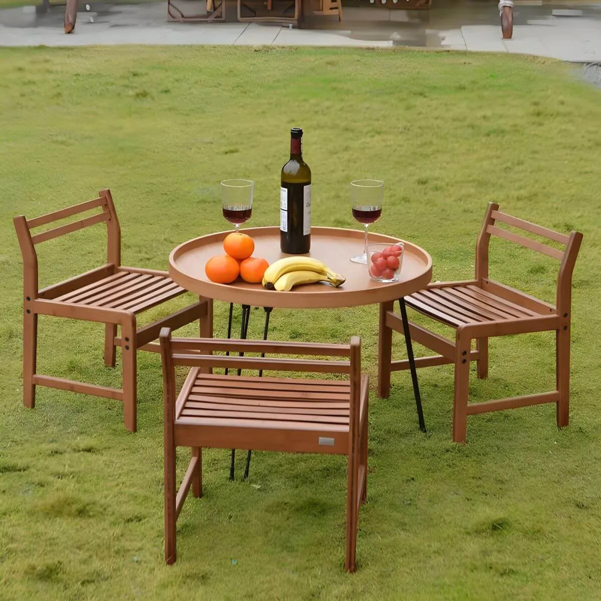 Modern Round Wooden Coffee Table with Foldable Metal Legs