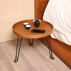Modern Round Wooden Coffee Table with Foldable Metal Legs
