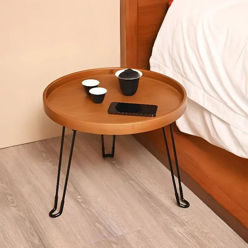 Modern Round Wooden Coffee Table with Foldable Metal Legs