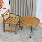 Modern Round Wooden Coffee Table with Foldable Metal Legs