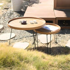 Modern Round Wooden Coffee Table with Foldable Metal Legs