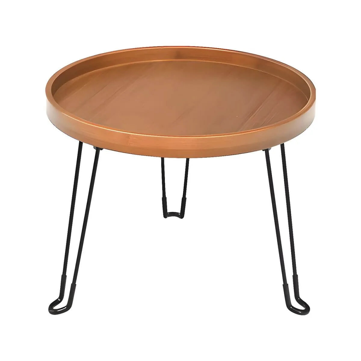 Modern Round Wooden Coffee Table with Foldable Metal Legs