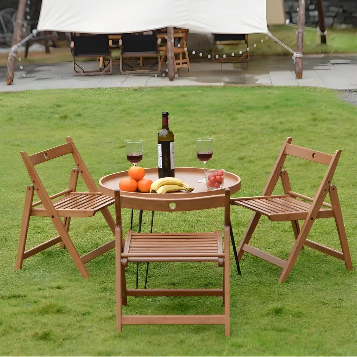 Modern Round Wooden Coffee Table with Foldable Metal Legs