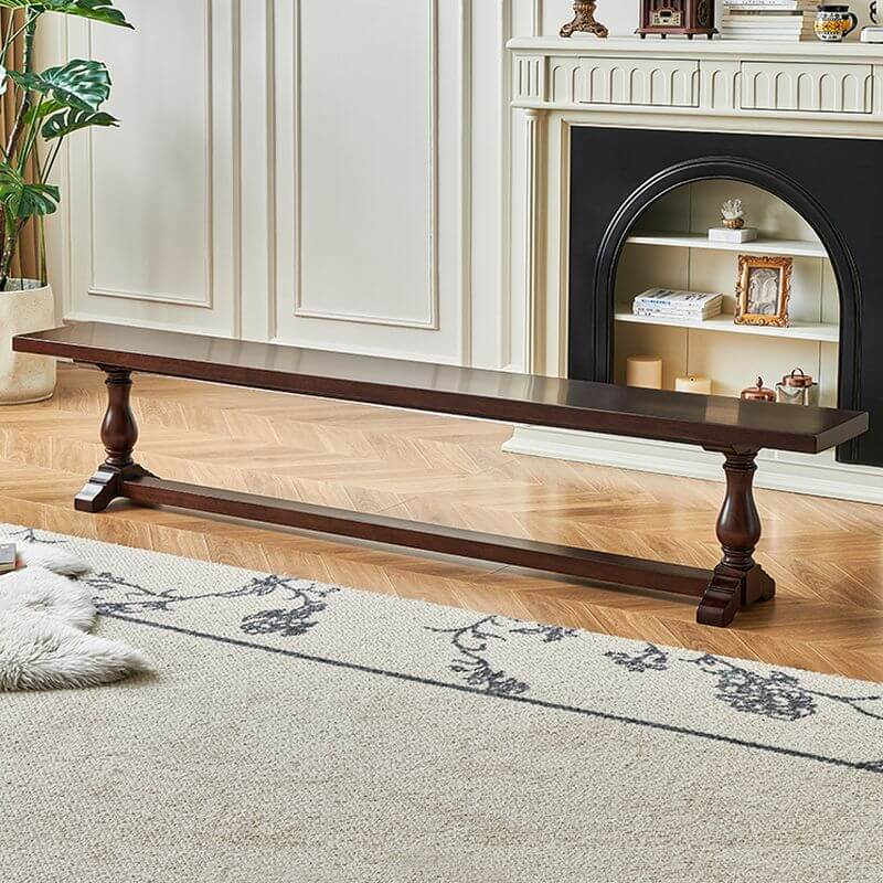 Modern Rustic Solid Wood Bench Featuring Double Stretcher Construction Secondary image