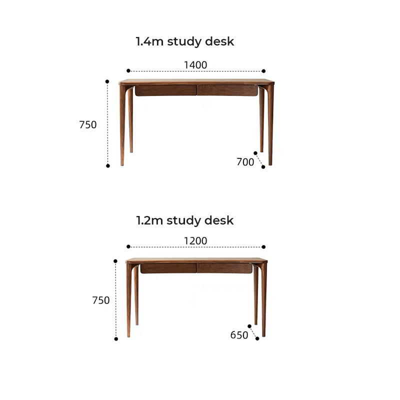 Modern Rustic Wooden Study Desk, Walnut Top, 1.2m/1.4m