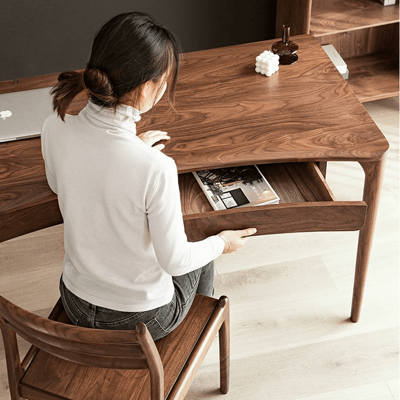 Modern Rustic Wooden Study Desk, Walnut Top, 1.2m/1.4m