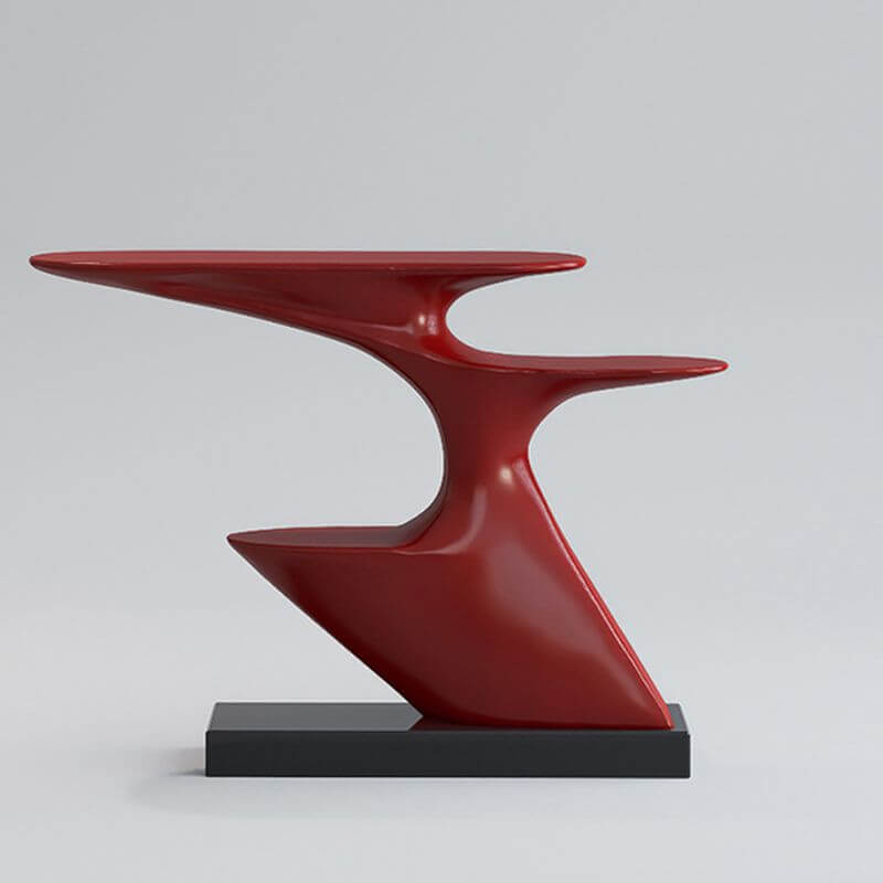 Modern Sculptural Console Table with Fiberglass Top and Marble Base