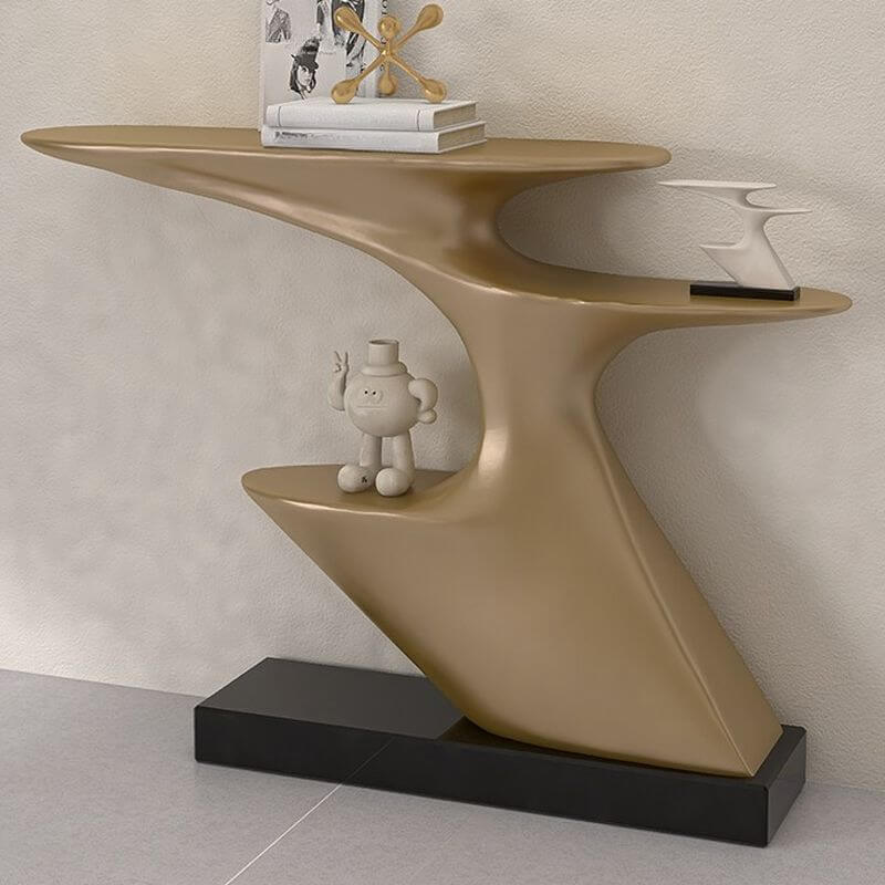 Modern Sculptural Console Table with Fiberglass Top and Marble Base Secondary image