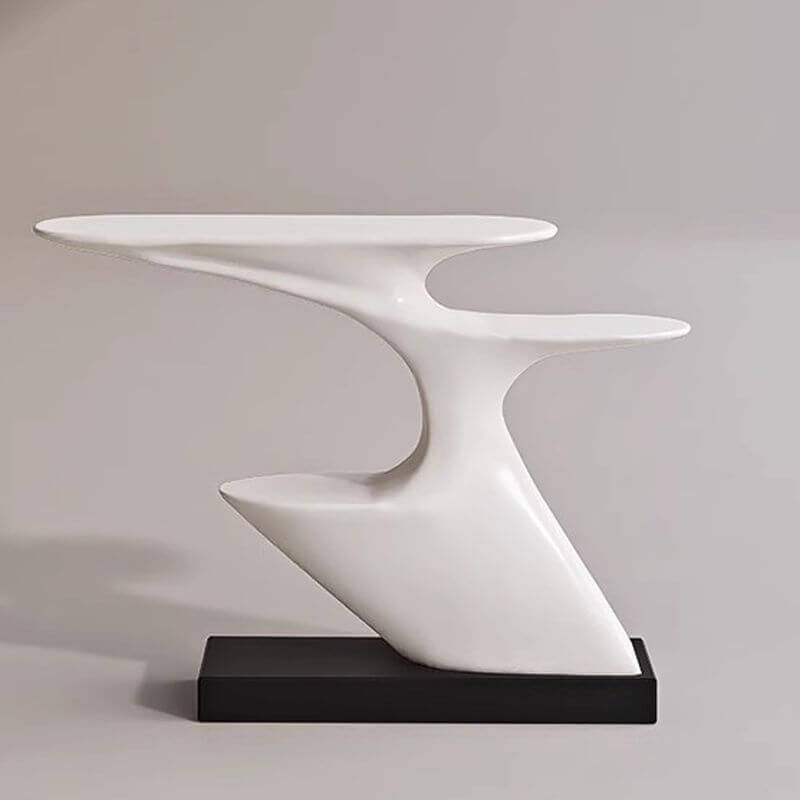 Modern Sculptural Console Table with Fiberglass Top and Marble Base