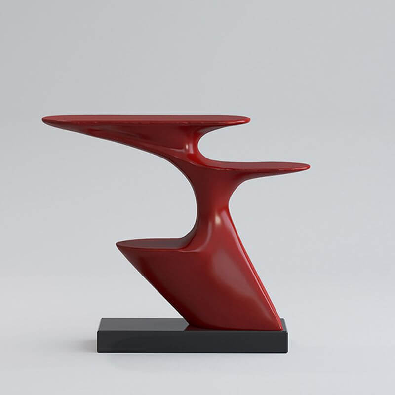 Modern Sculptural Console Table with Fiberglass Top and Marble Base