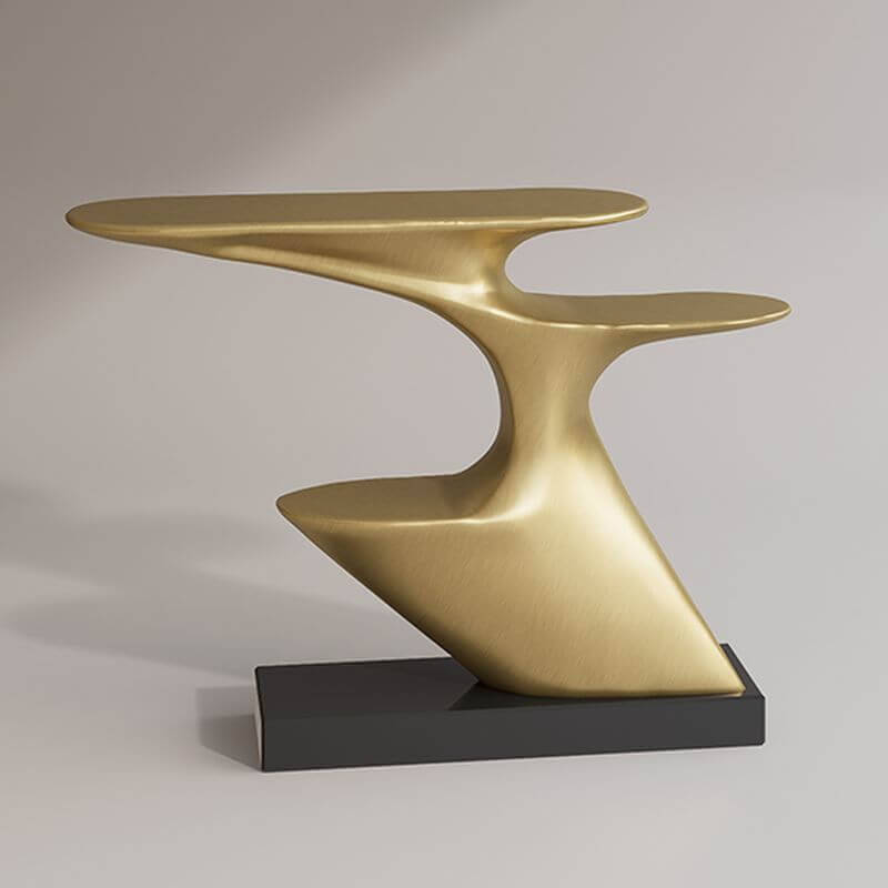 Modern Sculptural Console Table with Fiberglass Top and Marble Base