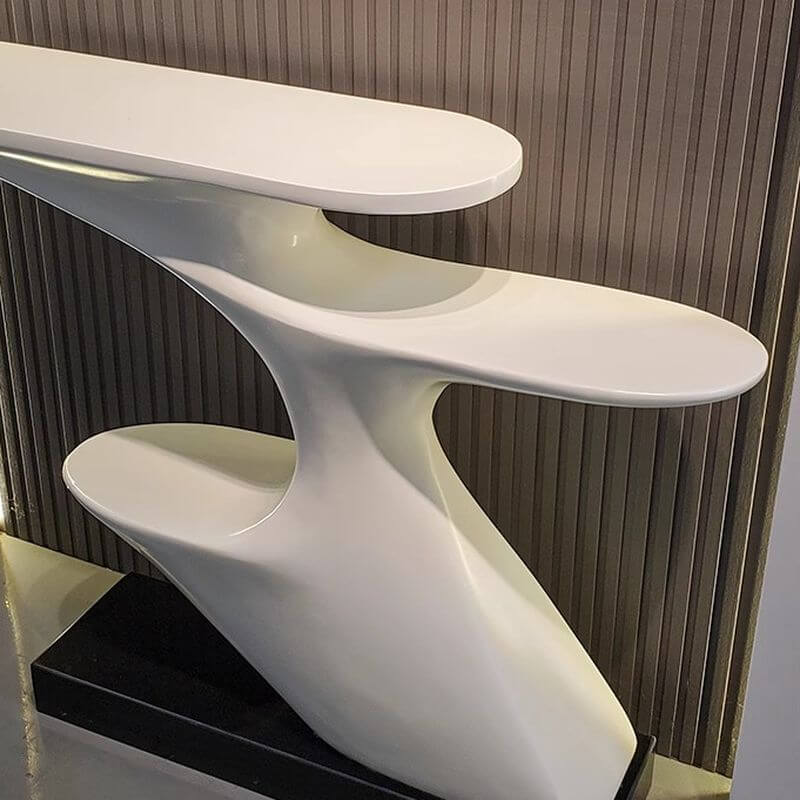 Modern Sculptural Console Table with Fiberglass Top and Marble Base