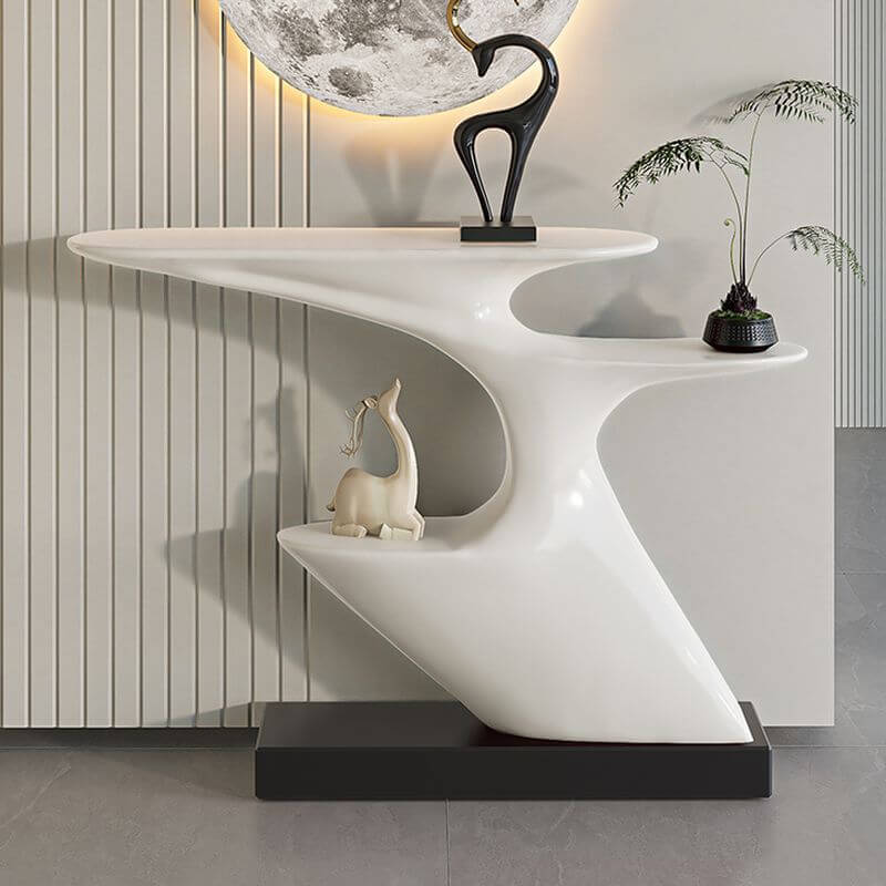 Modern Sculptural Console Table with Fiberglass Top and Marble Base Main Product Image Main image