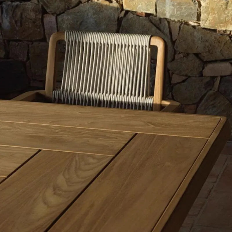 Modern Sepia Teak Wood Outdoor Dining & Coffee Table Collection