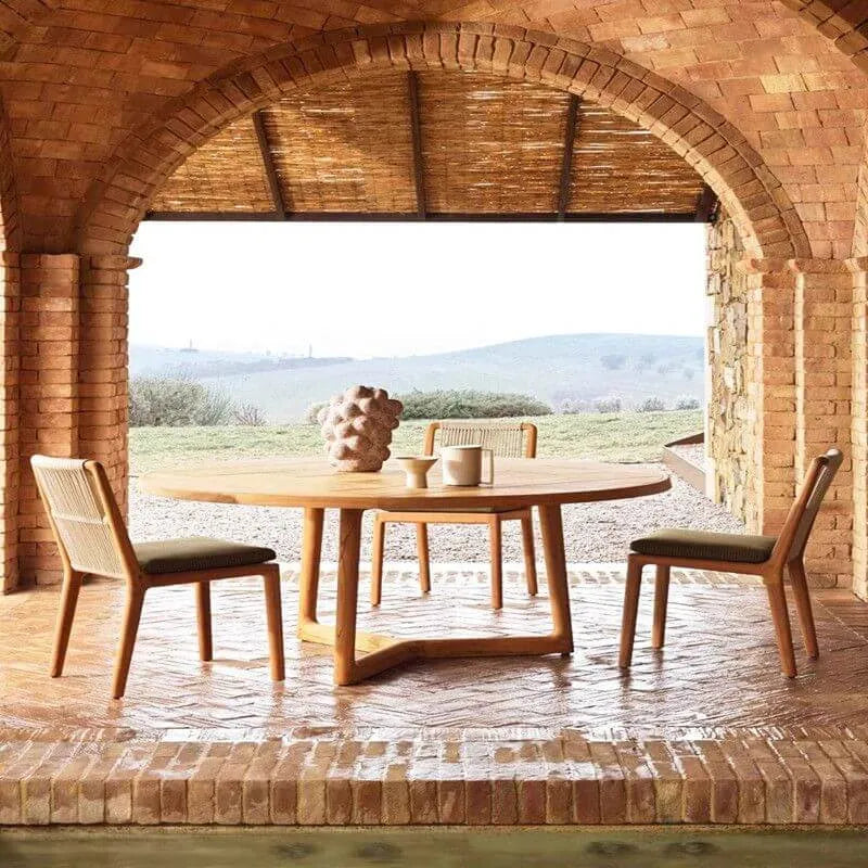 Modern Sepia Teak Wood Outdoor Dining & Coffee Table Collection
