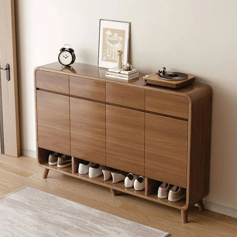 Modern Shoe Cabinet with Adjustable Shelves & Hidden Drawer Pulls