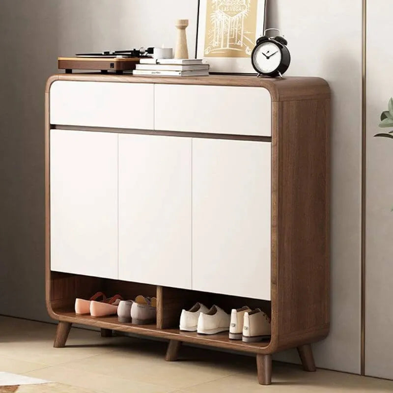 Modern Shoe Cabinet with Adjustable Shelves & Hidden Drawer Pulls