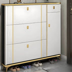 Modern Shoe Storage Cabinet with Adjustable Shelves & Metal Accents