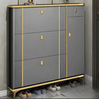 Modern Shoe Storage Cabinet with Adjustable Shelves & Metal Accents