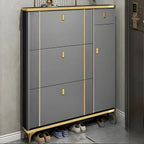 Modern Shoe Storage Cabinet with Adjustable Shelves & Metal Accents
