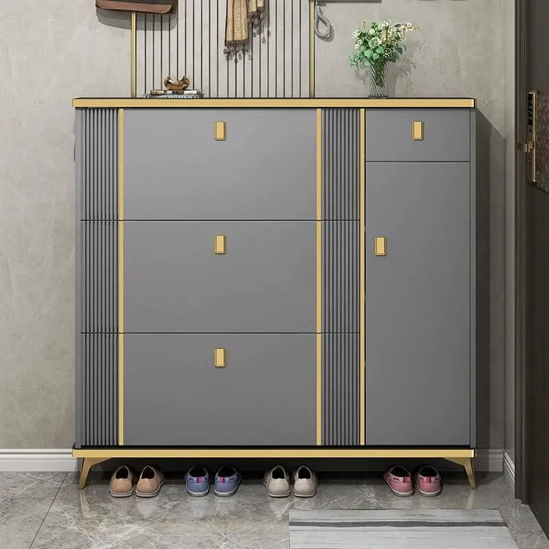 Modern Shoe Storage Cabinet with Adjustable Shelves & Metal Accents Secondary image