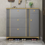 Modern Shoe Storage Cabinet with Adjustable Shelves & Metal Accents