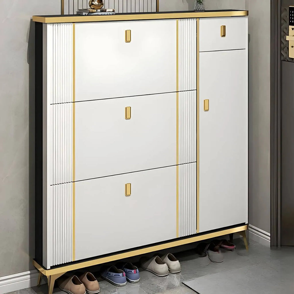 Modern Shoe Storage Cabinet with Adjustable Shelves & Metal Accents