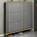 Modern Shoe Storage Cabinet with Adjustable Shelves & Metal Accents