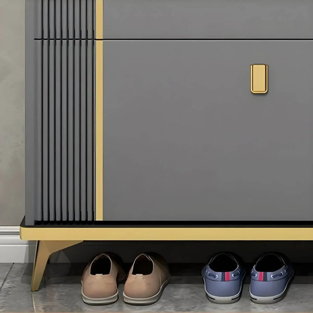 Modern Shoe Storage Cabinet with Adjustable Shelves & Metal Accents