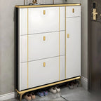 Modern Shoe Storage Cabinet with Adjustable Shelves & Metal Accents