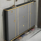 Modern Shoe Storage Cabinet with Adjustable Shelves & Metal Accents