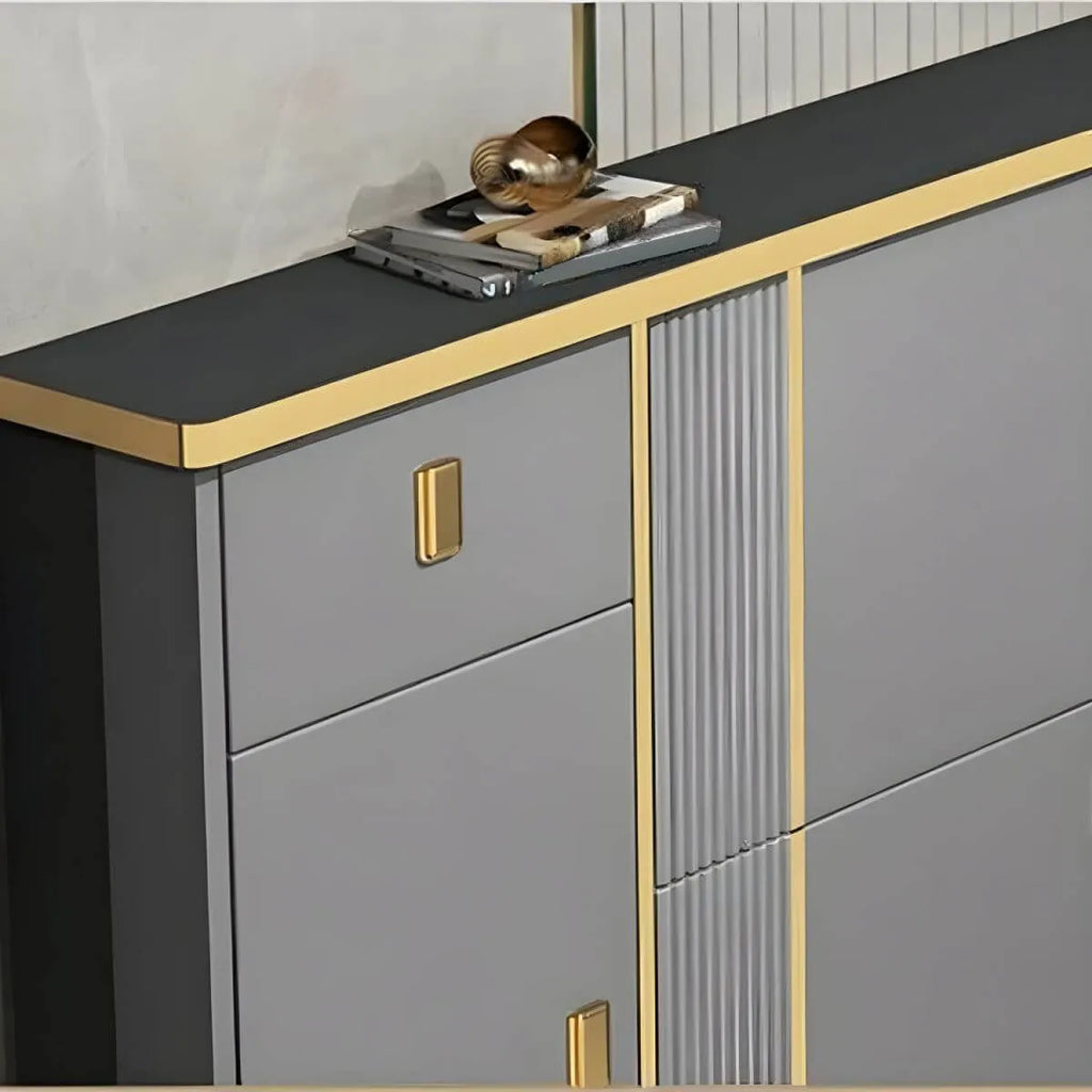 Modern Shoe Storage Cabinet with Adjustable Shelves & Metal Accents