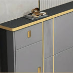 Modern Shoe Storage Cabinet with Adjustable Shelves & Metal Accents