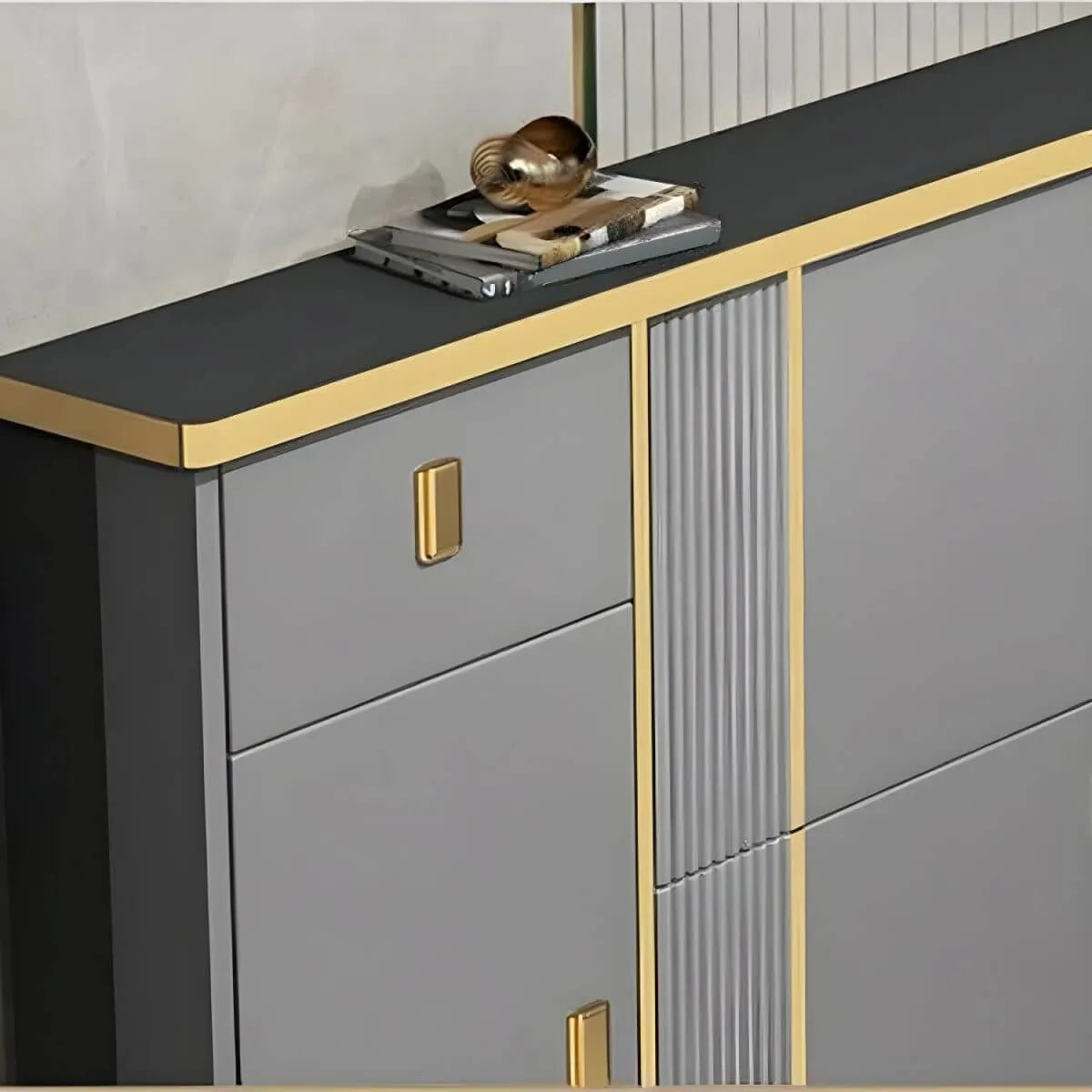 Modern Shoe Storage Cabinet with Adjustable Shelves & Metal Accents