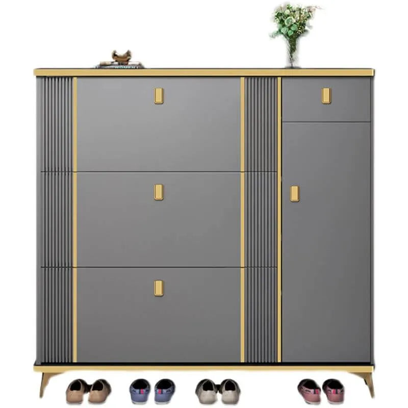 Modern Shoe Storage Cabinet with Adjustable Shelves & Metal Accents