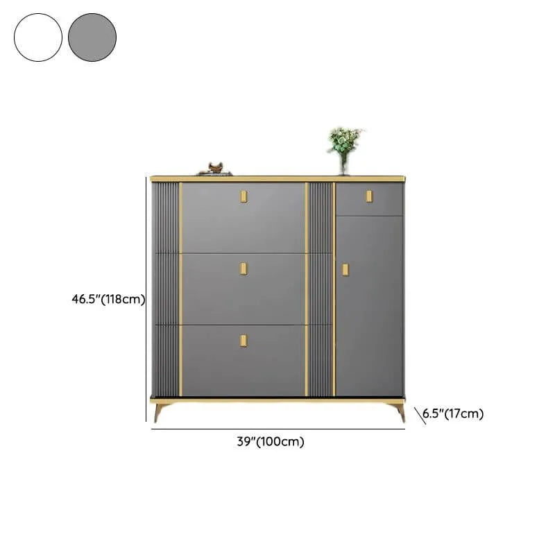 Modern Shoe Storage Cabinet with Adjustable Shelves & Metal Accents Dimensions