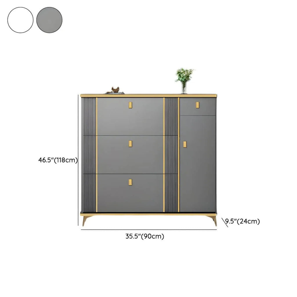 Modern Shoe Storage Cabinet with Adjustable Shelves & Metal Accents Dimensions