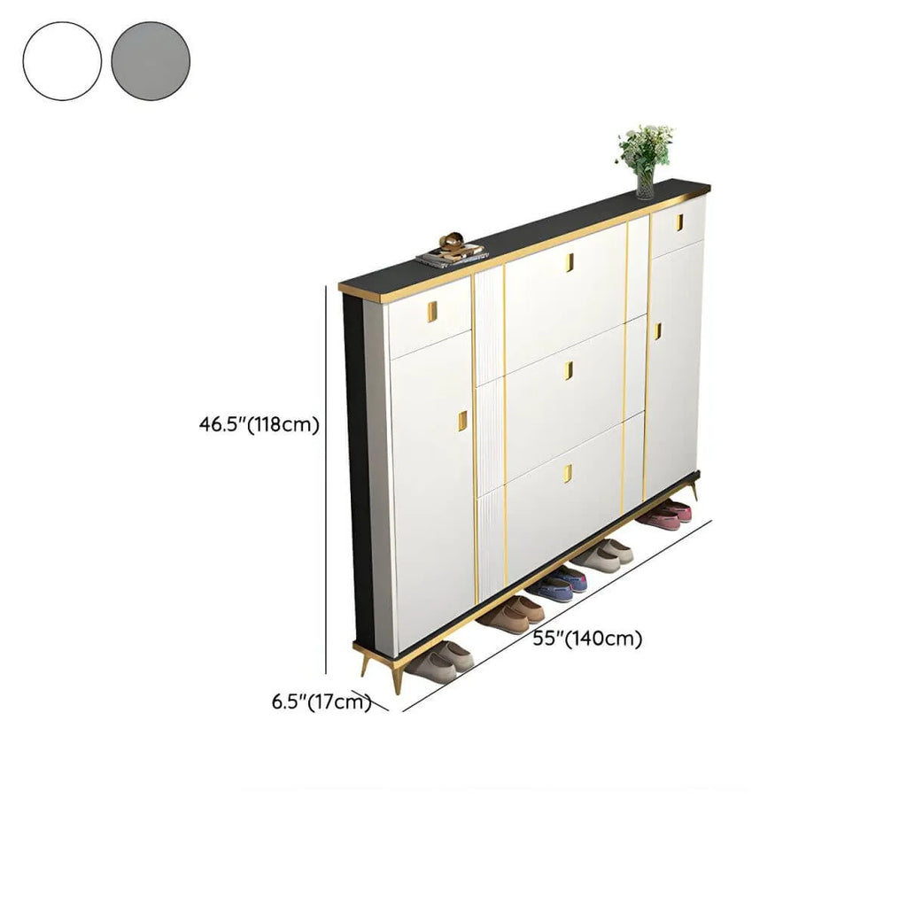Modern Shoe Storage Cabinet with Adjustable Shelves & Metal Accents Dimensions