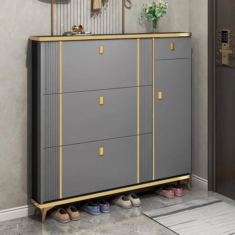 Modern Shoe Storage Cabinet with Adjustable Shelves & Metal Accents Main Product Image