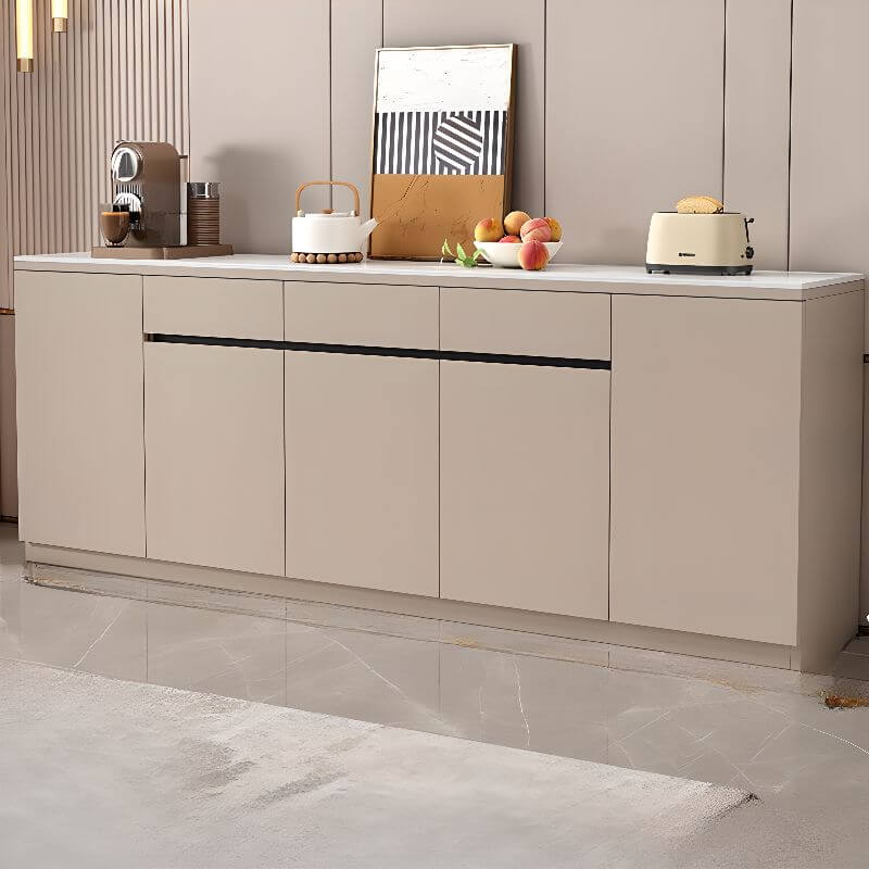 Modern Sideboard Credenza with Stone Top and Hidden Storage