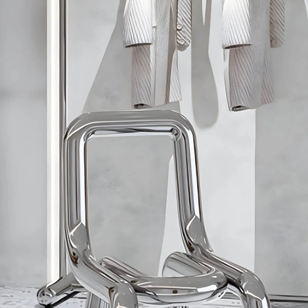 Modern Silver Metal Accent Chair with Fixed Back and Four Legs