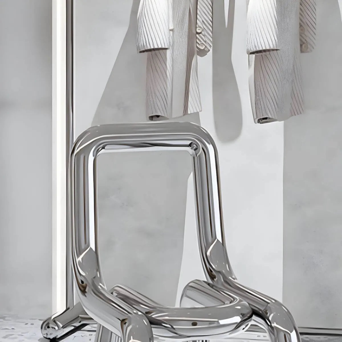Modern Silver Metal Accent Chair with Fixed Back and Four Legs