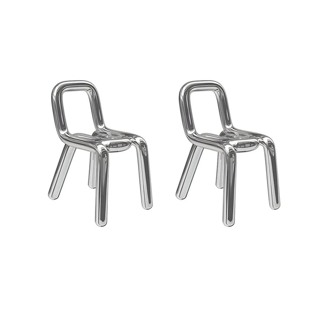 Modern Silver Metal Accent Chair with Fixed Back and Four Legs