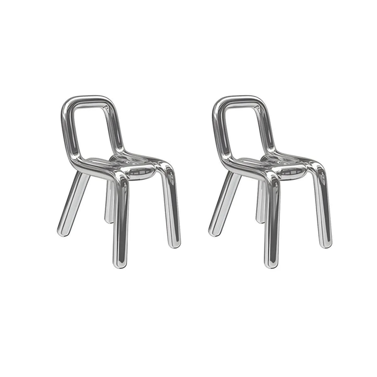 Modern Silver Metal Accent Chair with Fixed Back and Four Legs