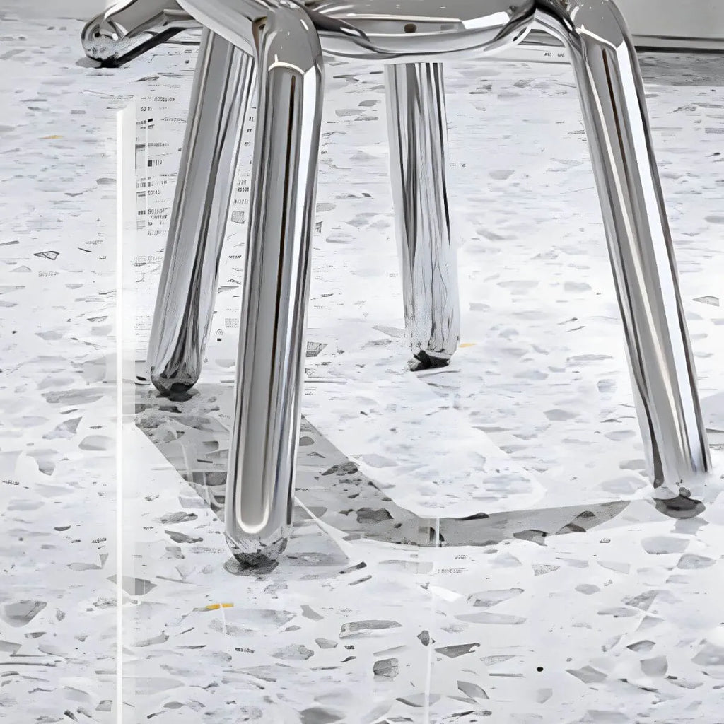 Modern Silver Metal Accent Chair with Fixed Back and Four Legs