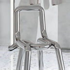 Modern Silver Metal Accent Chair with Fixed Back and Four Legs